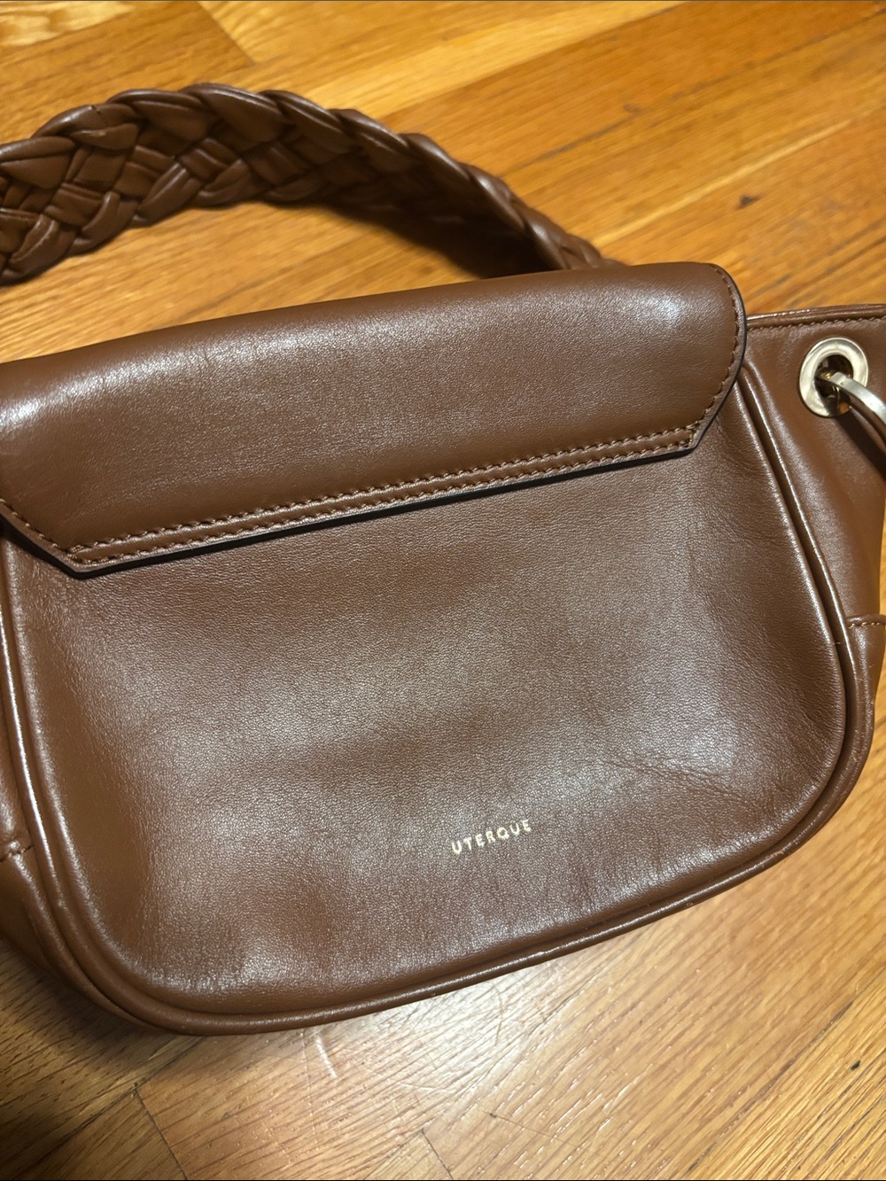Uterque Brown Leather Braided-Handle Crossbody Bag - Picture 10 of 11